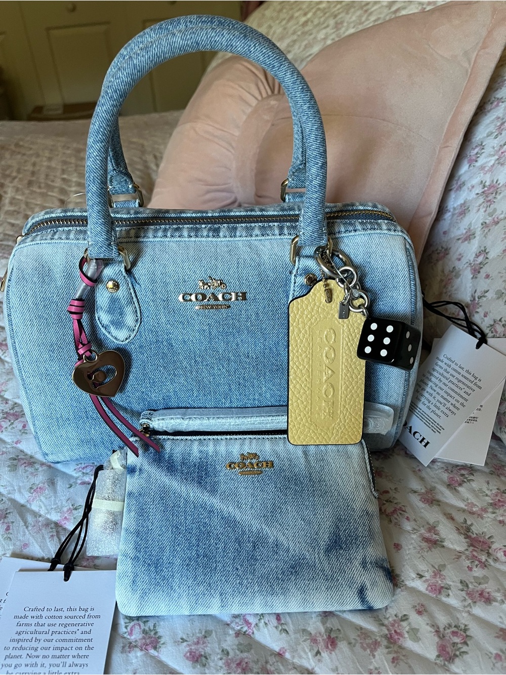 Coach in Loved Demin Rowan Satchel with Charms Medium and matching Wristlet